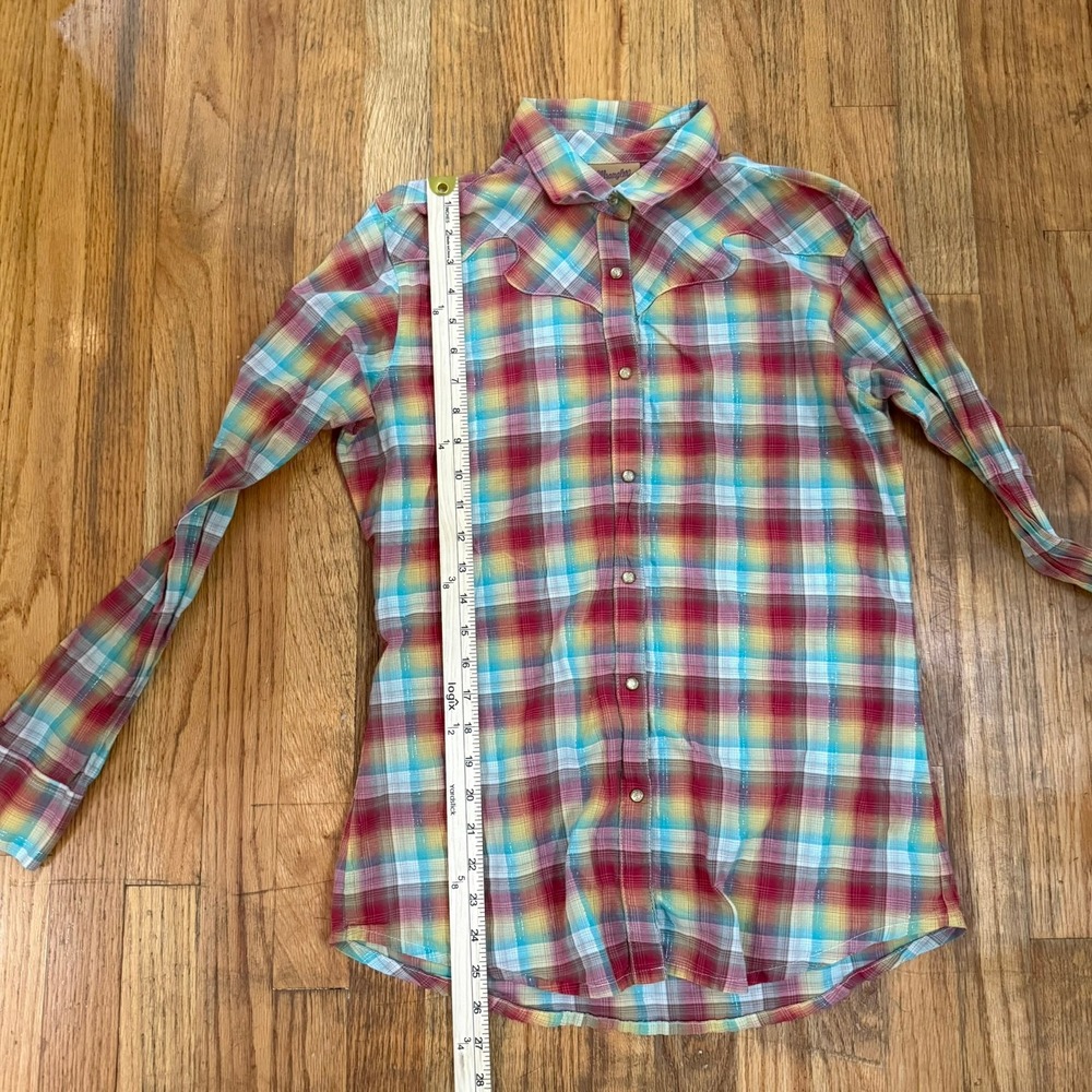 Wrangler Womens M Plaid Western Sparkle Snap Shirt  Cowgirl Pink Glitter Rodeo - Picture 10 of 11